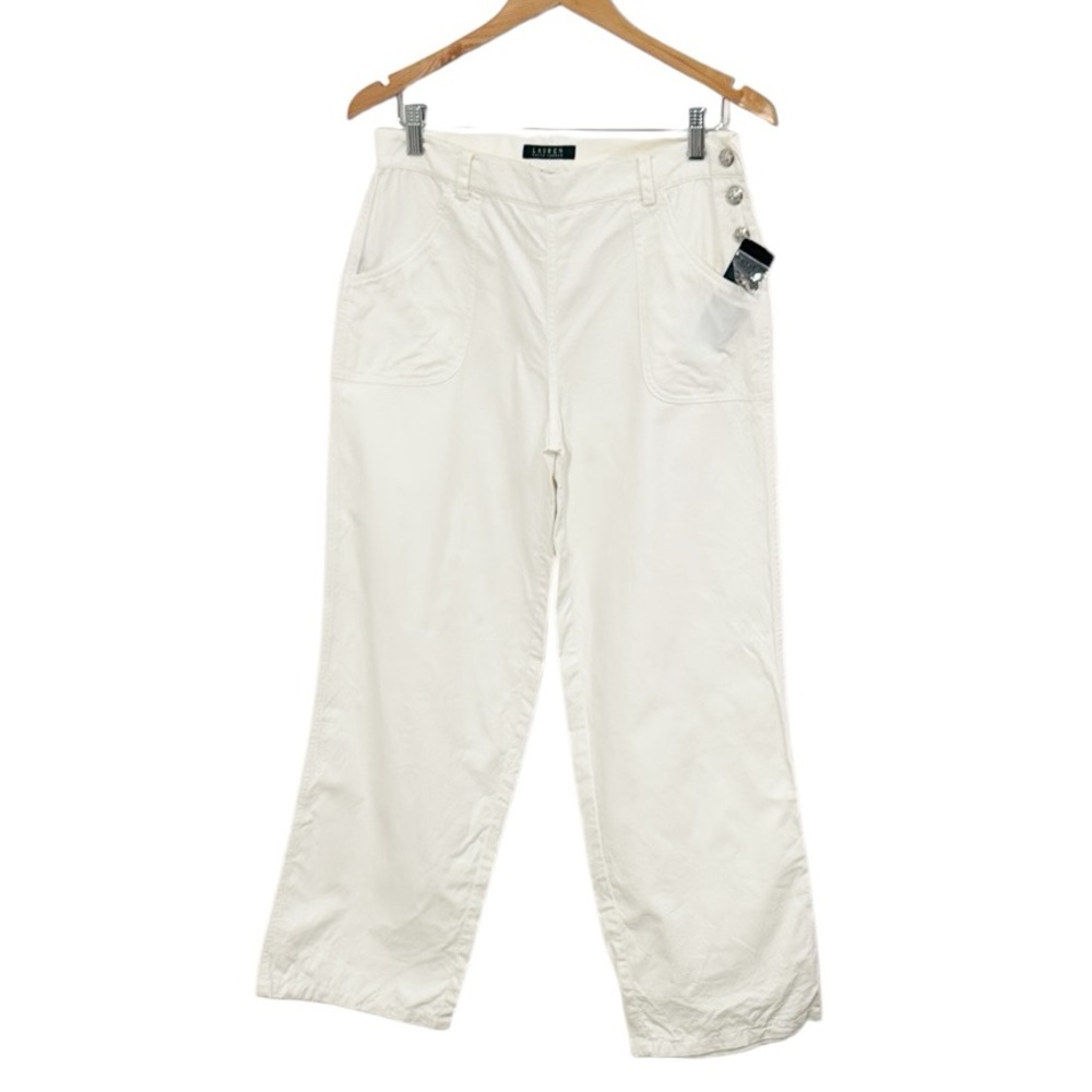 LAUREN RALPH LAUREN Wide Leg Ivory Cotton Pants High Rise Size 6 NWT - Picture 4 of 7